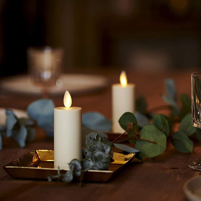 Luminara Outdoor Votive Flameless LED Candle, Set of 2 Ivory 1.5" x 4", Moving Flame Battery Operated Timer Remote Ready IPX4 Matte Plastic Finish-BloomoryGarden