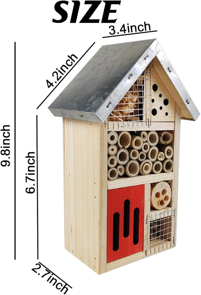 TIHOOD Natural Wooden Hanging Bee House for Gardens Natural Wooden Butterfly Hotel for Bee, Butterfly, Ladybirds, Habitat, Bee Hotel Garden-BloomoryGarden