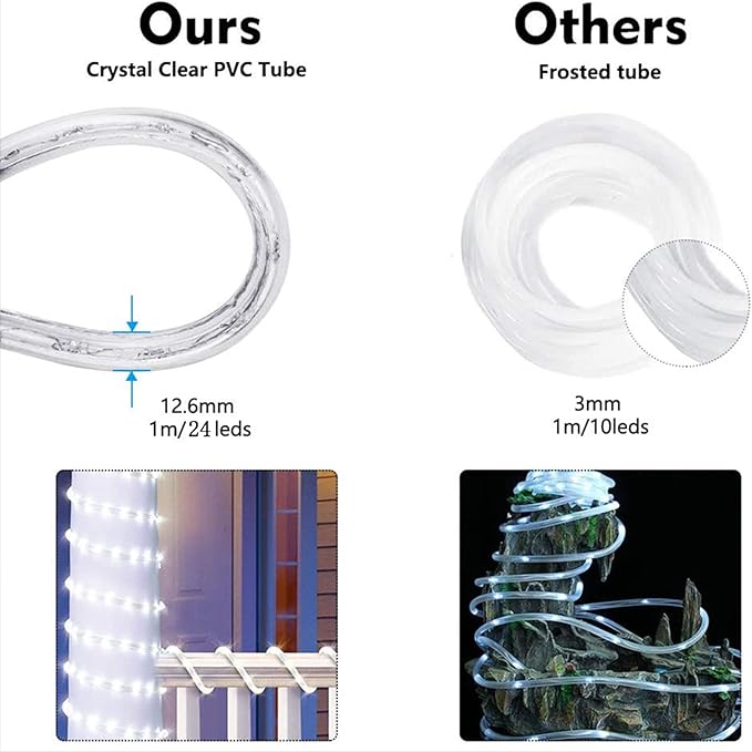 100ft LED Rope Lights Outdoor, 720 LED Connectable and Flexible Tube Lights with 8 Modes, Waterproof LED Rope Lighting for Garden, Patio, Pool, Bedroom, Party, Indoor Outdoor Decoration (Warm White)-BloomoryGarden