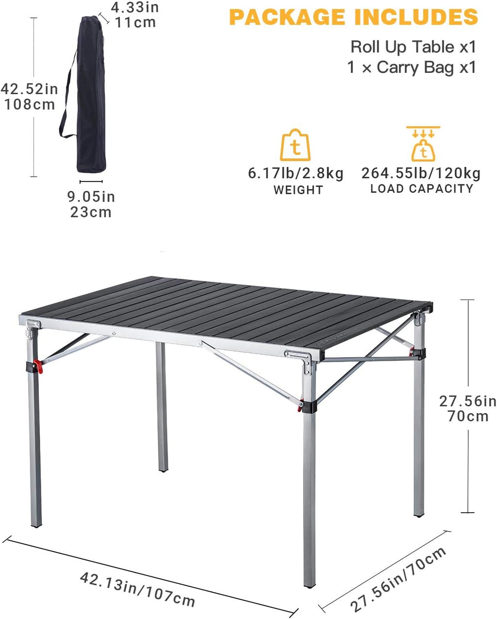 KingCamp Lightweight Compact Folding Camping Table,Stable Aluminum Alloy Folding Roll up Table for 4-6 Person for Picnic, Camping, Barbecue and Party,Portable Multifunctional Table with Carry Bag-BloomoryGarden