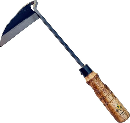 12 Inch Japanese Gardening Hand Weeding Sickle, Weeding Hoe with Long Wooden Handle-BloomoryGarden