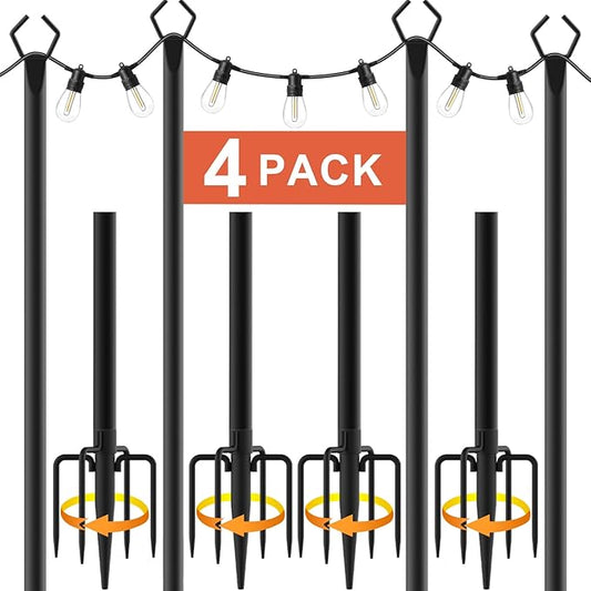 10Ft String Light Poles 4 Pack,Light Poles for Outside Lights,Outdoor with Fence Brackets Hanging Lights,Metal Stand Deck Patio Backyard-BloomoryGarden