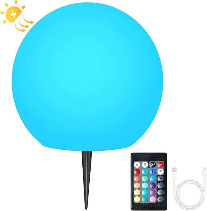 LOFTEK Solar Ball Lights with Ground Stake, RGBW Colors Changing Mood IP65 Waterproof Rechargeable Night Lights - Outdoor Solar Lights for Lawn Patio Yard Walkway, 8-inch-BloomoryGarden