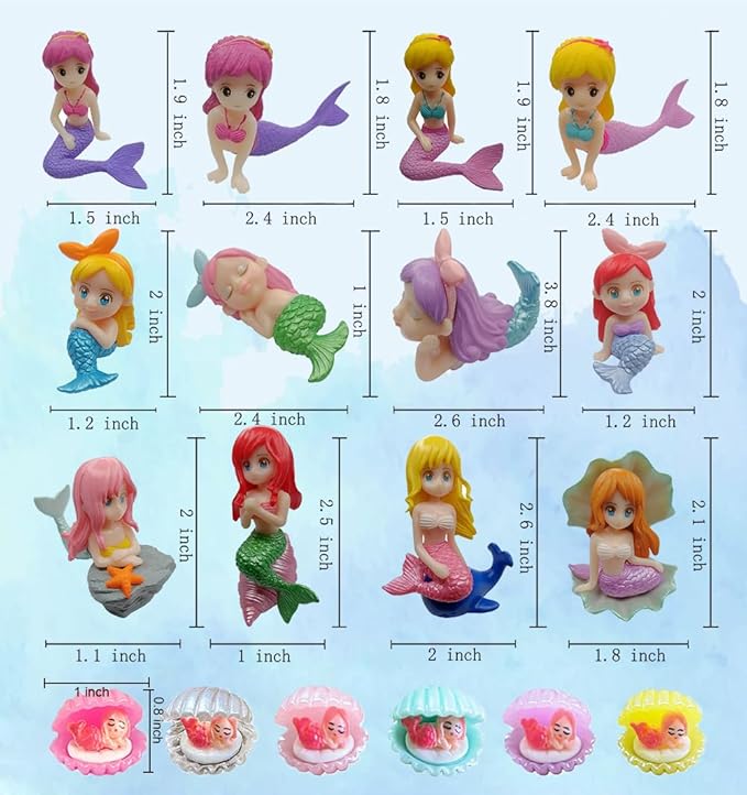 18 Pcs Miniature Mermaid Figurines,Mini Mermaid and Mini Sleeping Mermaid in Shell for Cake Decoration Home Terrarium Decoration DIY Crafts-BloomoryGarden