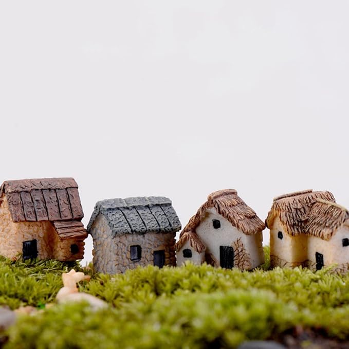 12 Pieces Miniature Fairy Garden Stone House, Resin Moss Fairy Mini Fairy Cottage House, Mini Fairy Stone Cottage Tiny House for Home Decoration Outdoor Décor-BloomoryGarden