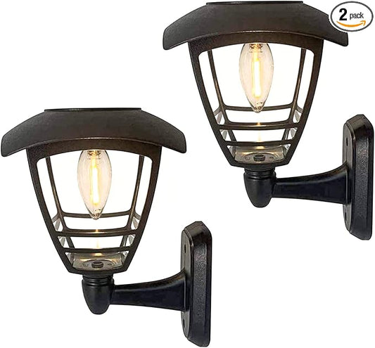 MAGGIFT 2 Pack Solar Powered Wall Lantern, Outdoor 10 Lumen LED Edison Bulb Solar Warm White Lights Wall Sconce with No Wiring Required,Fixture with Wall Mount Kit-BloomoryGarden