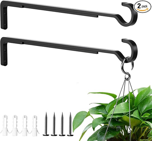14.17 Inch Black Heavy Duty Outdoor Plant Hangers for Hanging Baskets, Iron Hanging Plant Brackets for Hanging Plants Outside, Metal Plant Hooks Plant Wall Hooks for Hanging Lantern (2 pcs)-BloomoryGarden