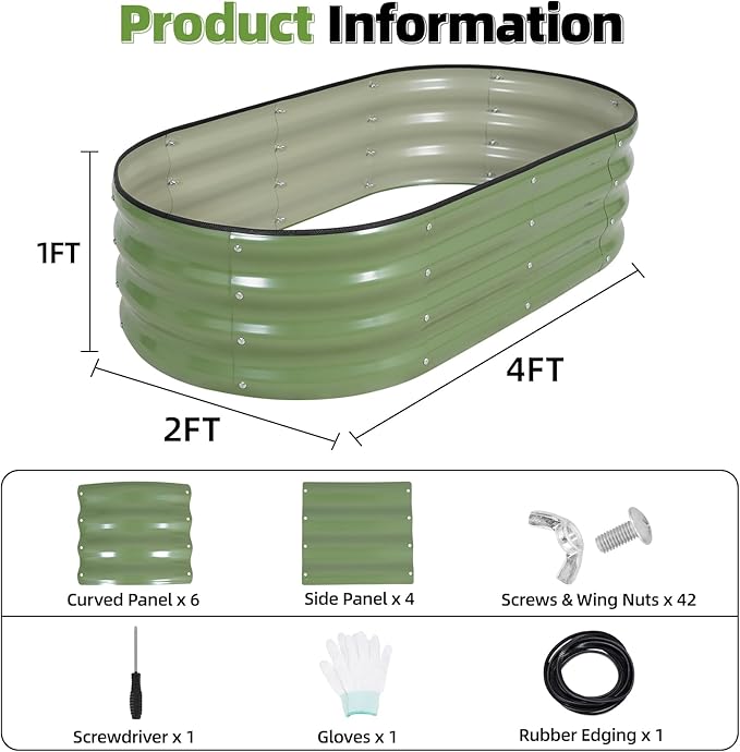 G GOOD GAIN Galvanized Metal Raised Garden Bed Kit - 4x2x1FT Outdoor Planter Box with Safety Edging and Gloves for Vegetables, Fruits, Flowers(White, 2PC)-BloomoryGarden