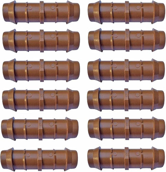 1/2" Coupling Drip Irrigation Fittings (12 Pack) - Barbed Drip Line Coupler Connectors compatible with Rain Bird and Most 1/2" Tubing or Sprinkler Systems