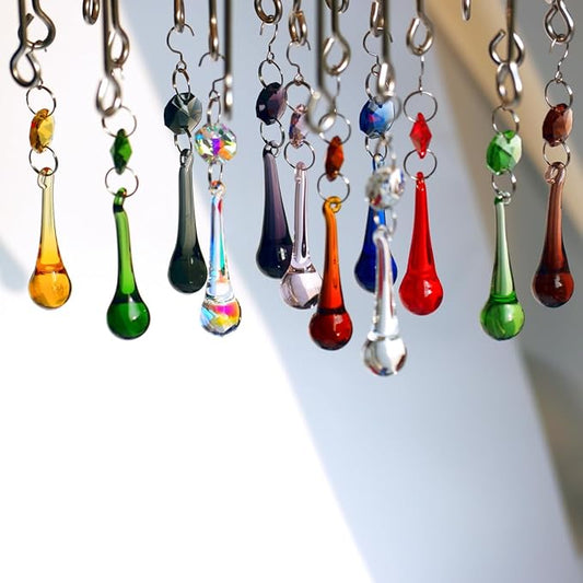 12pcs Raindrop Crystal Chandelier Prisms Parts, Colored 53mm Hanging Crystals Beads for Window, Home Decoration (Multi Color)-BloomoryGarden