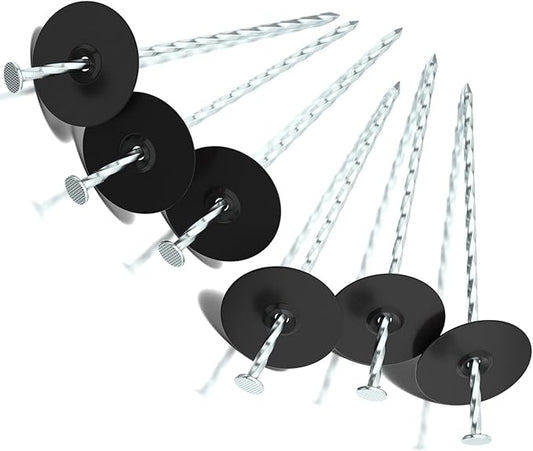 100 Pack Landscape Stakes with Gasket Caps - 6.3 Inch Heavy-Duty Galvanized Steel Garden Spikes are Used to Fixing Weed Barrier, Artificial Lawn, Patio Rug, Etc-BloomoryGarden