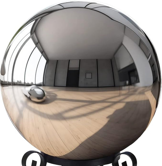 12 Inch Stainless Steel Gazing Globe,v2croft Hollow Ball Mirrored Surface Polished Shiny Sphere,Garden Stainless Steel Gazing Ball for Outdoor Lawn Pond Yard Ornament(Silver)-BloomoryGarden