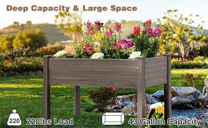 LZRS Raised Garden Bed Outdoor Planter Box with Legs for Herbs, Vegetables, Flowers, Great for Outdoor Patio, Yard and Deck, 220lb Capacity, Grey-BloomoryGarden