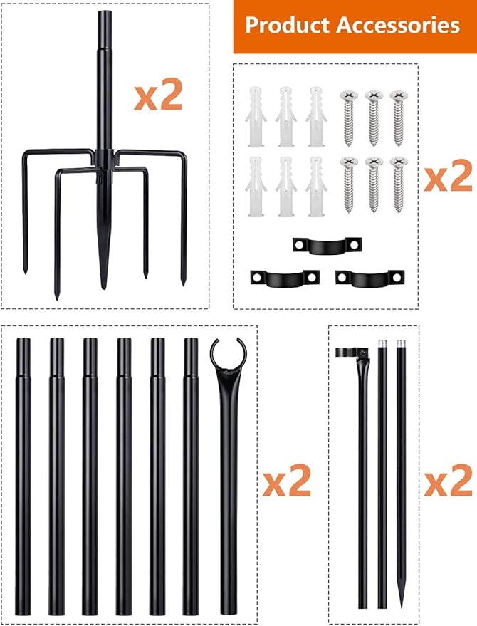 LOPANNY String Light Poles - 2 Pack 9.8FT Ft Light Poles for Outside String Lights,Outdoor Light Poles with Fork,Metal Poles Stand for Patio Deck Backyard-BloomoryGarden