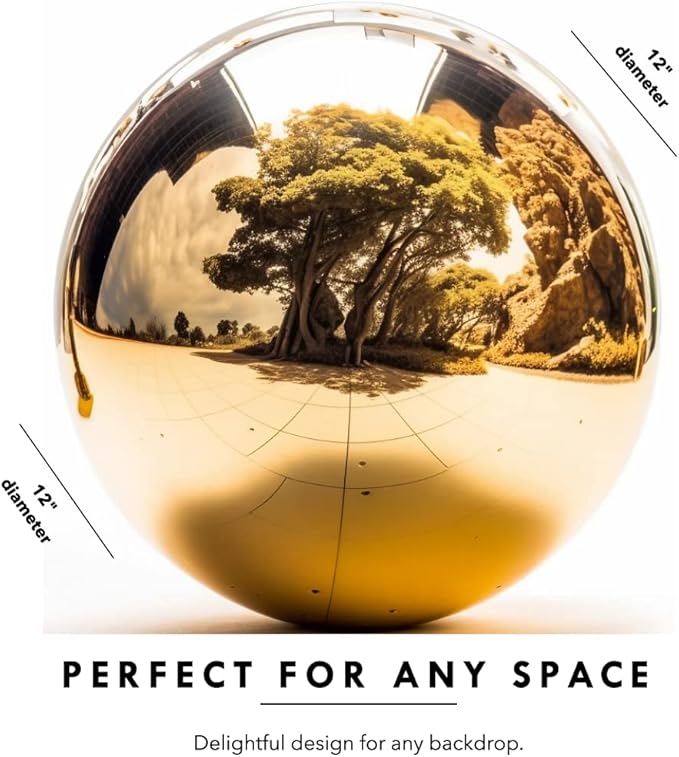 12 Inch Stainless Steel Gazing Globe,v2croft Hollow Ball Mirrored Surface Polished Shiny Sphere,Garden Stainless Steel Gazing Ball for Outdoor Lawn Pond Yard Ornament(Gold)-BloomoryGarden