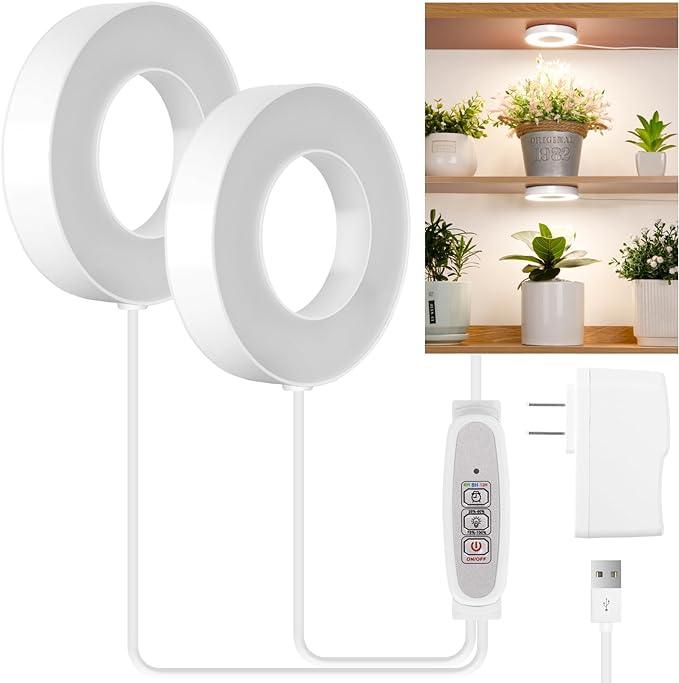 LORDEM Ceiling Grow Light for Indoor Plants, 96 LEDs Full Spectrum LED Plant Light, 5V Plant Lamp with 4/8/12H Auto Switch, 4 Dimmable Brightness Levels, Ideal for Small Plants, Dual Head, Corded-BloomoryGarden