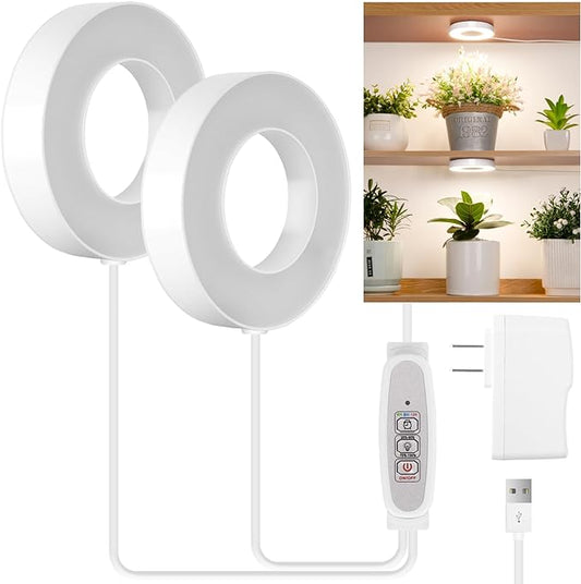 LORDEM Ceiling Grow Light for Indoor Plants, 96 LEDs Full Spectrum LED Plant Light, 5V Plant Lamp with 4/8/12H Auto Switch, 4 Dimmable Brightness Levels, Ideal for Small Plants, Dual Head, Corded-BloomoryGarden