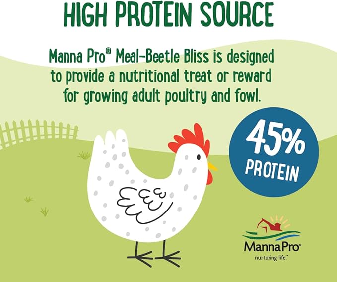 Manna Pro Farmhouse Favorites Beetle Bliss Poultry Treat – Blend of Mealworms and Beetles – All Natural Treat for Chickens, Ducks, Geese, Turkeys, & Guinea Fowl – 45% Protein – 25oz-BloomoryGarden