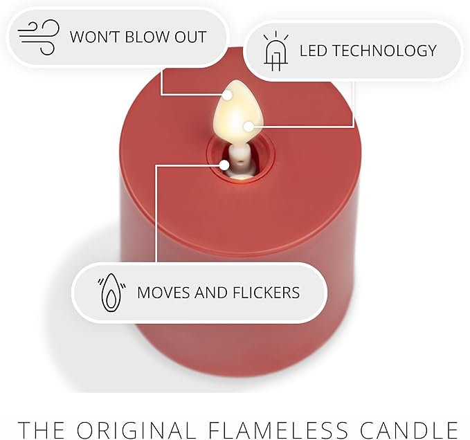 Luminara Outdoor Votive Flameless LED Candle, Cherry Red 2" x 3.2", Moving Flame Battery Operated Timer Remote Ready IPX4 Matte Plastic Finish-BloomoryGarden