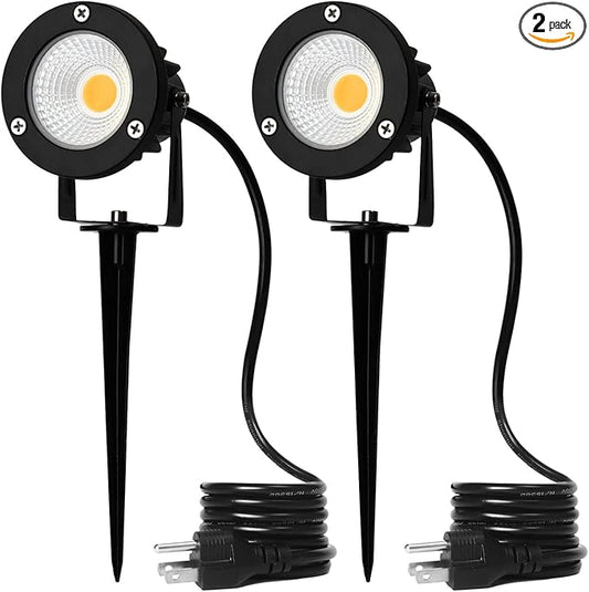 12W LED Landscape Spotlight,120V Landscape Lighting Outdoor for Mounted Flag Pole Light,IP65 Landscape Lights Warm White Garden Decorative Lamp 6FT Cord with US 3 Prong (Base,Stake Included)-BloomoryGarden