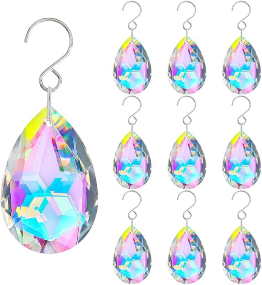 10pcs 38mm Suncatcher Crystal Teardrops Chandelier Parts,Chandelier Crystal Prisms Pendants with Hook,Hanging Crystals for Lamp Window Christmas Tree Decoration(AB Colors)-BloomoryGarden