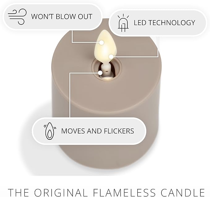 Luminara Outdoor Votive Flameless LED Candle, Timeless Taupe 2" x 3.2", Moving Flame Battery Operated Timer Remote Ready IPX4 Matte Plastic Finish-BloomoryGarden