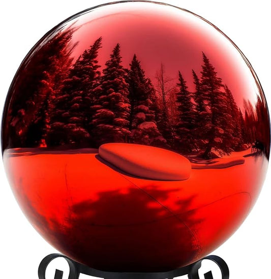 10 Inch Stainless Steel Gazing Globe,v2croft Hollow Ball Mirrored Surface Polished Shiny Sphere,Garden Stainless Steel Gazing Ball for Outdoor Lawn Pond Yard Ornament(red)-BloomoryGarden