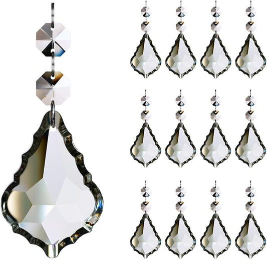12pcs Crystal Chandelier Maple Leaf Prism Pendant Parts, 76mm Hanging Crystals Beads for Chandelier Wedding Decoration Clear-BloomoryGarden