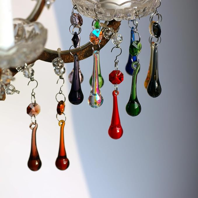 12pcs Raindrop Crystal Chandelier Prisms Parts, Colored 53mm Hanging Crystals Beads for Window, Home Decoration (Multi Color)-BloomoryGarden