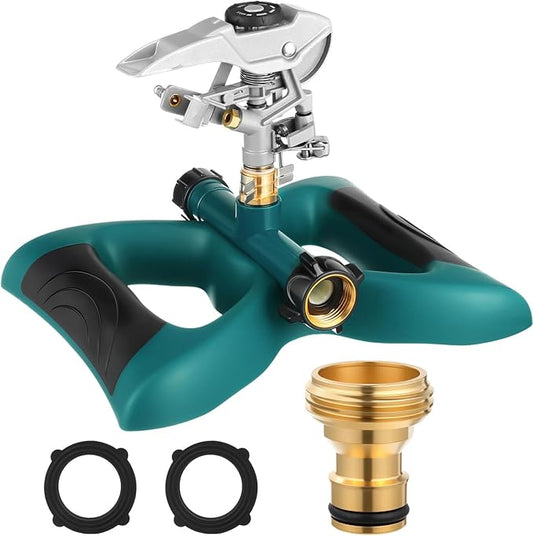 1 Packs Lawn Impact Sprinkler Heavy Duty Rotating Adjustable Pulsating Water Sprinkler Head with Metal Base, Adjustable Spraying Area and Distance for Large Area Garden Lawn Yard Irrigation-BloomoryGarden