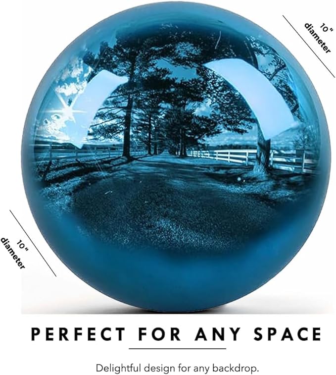 10 Inch Stainless Steel Gazing Globe,v2croft Hollow Ball Mirrored Surface Polished Shiny Sphere,Garden Stainless Steel Gazing Ball for Outdoor Lawn Pond Yard Ornament(Light Blue)-BloomoryGarden