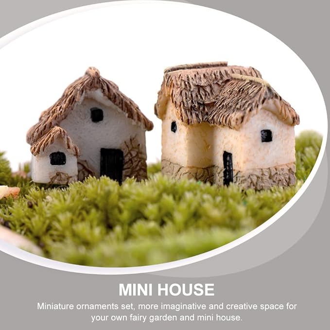 12 Pieces Miniature Fairy Garden Stone House, Resin Moss Fairy Mini Fairy Cottage House, Mini Fairy Stone Cottage Tiny House for Home Decoration Outdoor Décor-BloomoryGarden