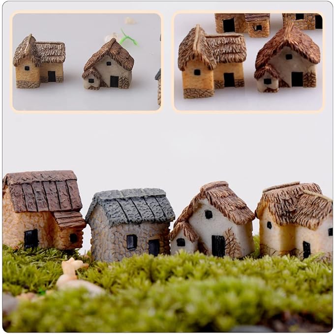 12 Pieces Miniature Fairy Garden Stone House, Resin Moss Fairy Mini Fairy Cottage House, Mini Fairy Stone Cottage Tiny House for Home Decoration Outdoor Décor-BloomoryGarden