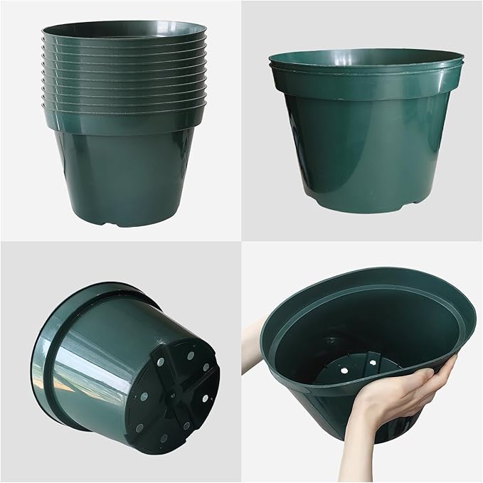 10 Pack Plastic Planter Pots, 10 Inch Thick Plant Pots with Multiple Drainage Holes, Pots for Plants Such as Herbs Strawberry and Flowers, Green Growing Planters for Outdoor Plants or Indoor (Green)-BloomoryGarden