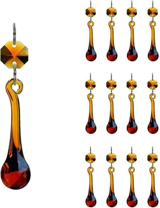 12pcs Raindrop Crystal Chandelier Parts, 53mm Hanging Crystals Glass Beads for Window, Curtain Decoration (Amber)-BloomoryGarden
