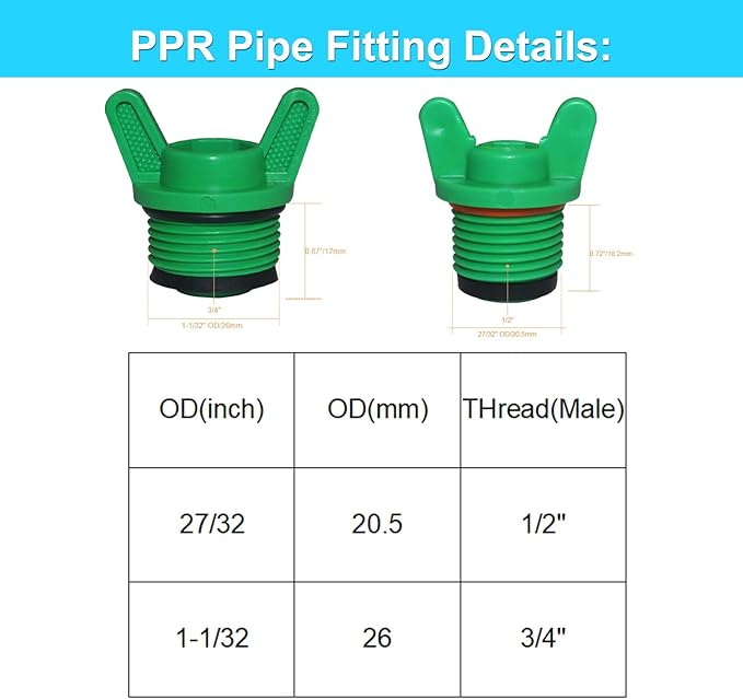 10 Pieces PT Male Thread PPR Pipe Plug Garden Irrigation Tubing Stopper Drain Plugs Caps for Garden Lawn Irrigation Watering Equipment (3/4 inch)-BloomoryGarden