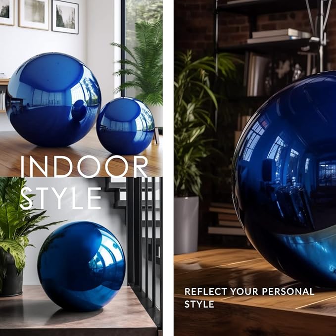 10 Inch Stainless Steel Gazing Globe,v2croft Hollow Ball Mirrored Surface Polished Shiny Sphere,Garden Stainless Steel Gazing Ball for Outdoor Lawn Pond Yard Ornament(Blue)-BloomoryGarden