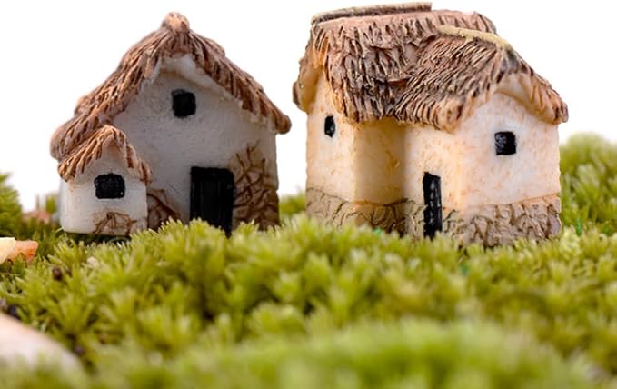 12 Pieces Miniature Fairy Garden Stone House, Resin Moss Fairy Mini Fairy Cottage House, Mini Fairy Stone Cottage Tiny House for Home Decoration Outdoor Décor-BloomoryGarden