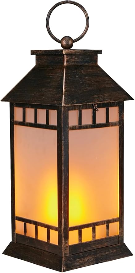 18'' Glass Solar Lantern Outdoor Waterproof, Large Hanging Solar Lanterns with Flickering Flame Lights, Metal Outdoor Lantern Decorative for Patio Garden Backyard Tabletop, Vintage Bronze-BloomoryGarden