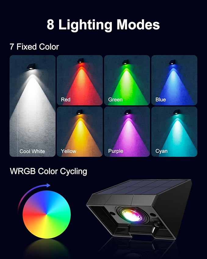 12 Pack Color Changing Solar Powered Fence Lights Outdoor Decorative LED Waterproof Yard Lighting for Outside Wall, Deck, House Patio, Rail, Stair, Backyard, 8 Colorful Modes, Easy 1-Min Installation-BloomoryGarden