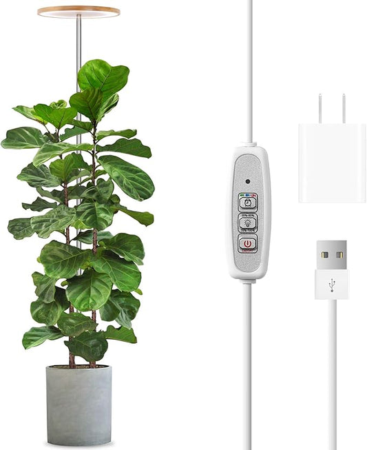 LORDEM Bamboo Grow Light for Indoor Plants,Full Spectrum LED Plant Grow Light, Height Adjustable Growing Lamp with Auto Timer 4H/8H/12H, 4 Dimmable Levels, Ideal for Large Tall Plants-BloomoryGarden