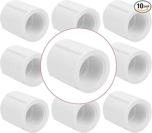 10Pack 3/4" Double Female Thread PVC Pipe Coupling Adapter Pipe Fitting Connector (Female x Female) SCH40 3/4Inch PVC Female Threaded Pipe Coupling for Sprinkler,Irrigation,Swimming Pools-BloomoryGarden