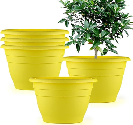 10" Planter Pot for Indoor Plants 5 Pack Plant Pots with Drainage Hole and Rubber Plug, Durable Lightweight Flower Pots Perfect for Home Decor, Yellow-BloomoryGarden