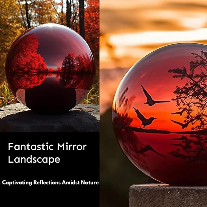 10 Inch Stainless Steel Gazing Globe,v2croft Hollow Ball Mirrored Surface Polished Shiny Sphere,Garden Stainless Steel Gazing Ball for Outdoor Lawn Pond Yard Ornament(red)-BloomoryGarden
