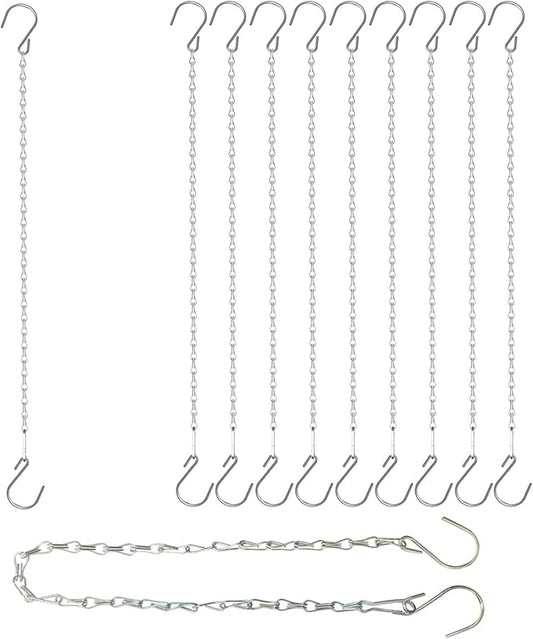10 Pack 25" SIL Storagehook Silver Hanging Chains with S Hooks for Hanging Bird Feeders Planters Baskets Billboards Lanterns Wind Chimes Ornaments-BloomoryGarden
