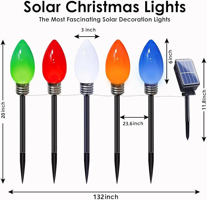 10-Pack Jumbo C9 Solar Christmas Lights, Upgraded LED Outdoor Christmas Decoration, Larger Muticolor Bulbs Solar Lights Outdoor Waterproof for Outside Path Garden Holiday Yard Patio Decor (Multicolor)-BloomoryGarden