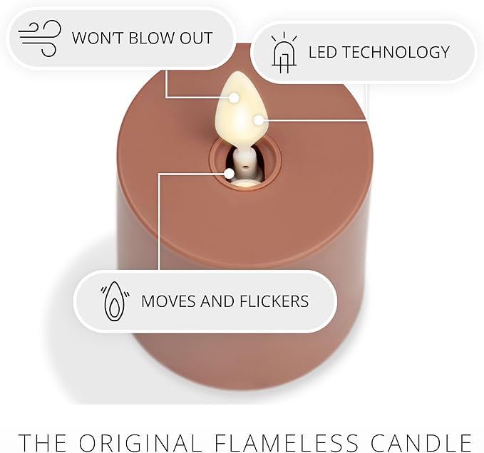 Luminara Outdoor Votive Flameless LED Candle, Baked Clay 2" x 3.2", Moving Flame Battery Operated Timer Remote Ready IPX4 Matte Plastic Finish-BloomoryGarden