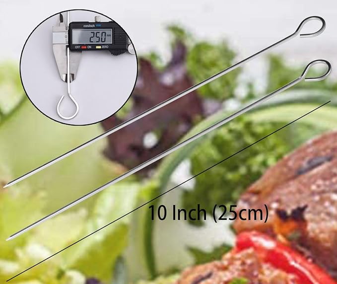 10 inch Barbecue Skewers, HONSHEN Metal BBQ Sticks,12Pack Stainless Steel Square Skewer,Kebob,kabob Sets for Grill Outings Cooking (BBQ Skewers Square 10inch-12p)-BloomoryGarden