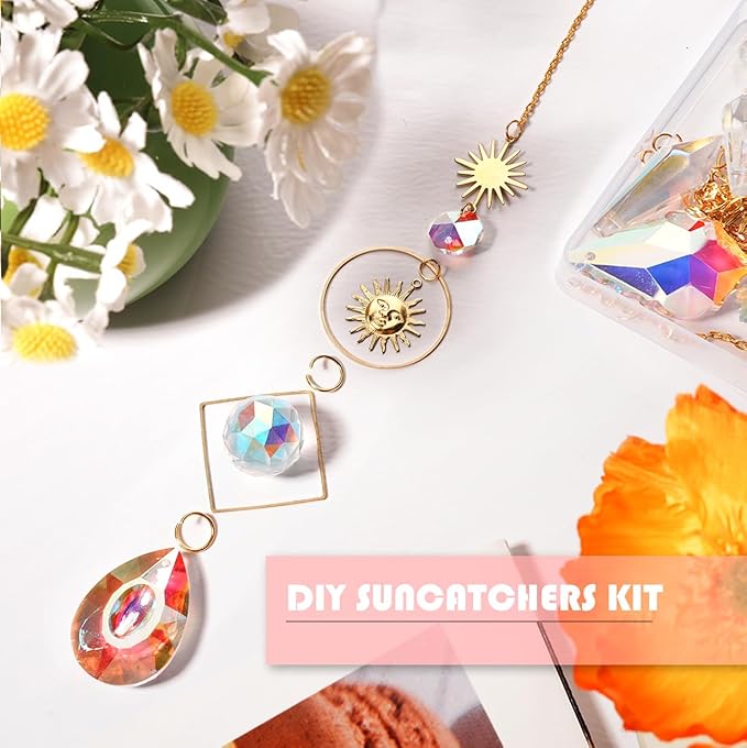 ilclviz DIY Suncatcher Making Kits for Adults 200PCS DIY Crystal Suncatcher Kit Sun Catchers Prism Supplies, DIY Gifts for Mom(Gold)-BloomoryGarden