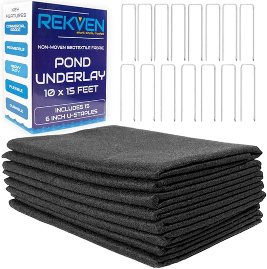 10 x 15 Feet Pond Liner Underlayment Non Woven Geotextile with 15 U-Pins-BloomoryGarden